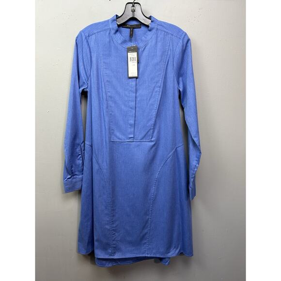 BCBGMaxazria Tailore Shirt Dress Womens XS French Blue Button front‎ Tie NEW - Picture 1 of 11